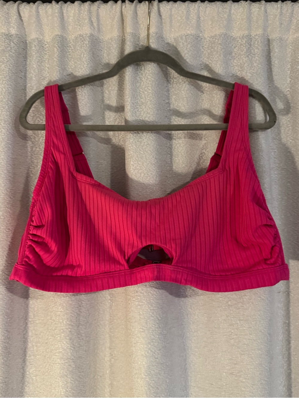 Women’s Ribbed Hot Pink Bathing Suit Top with Keyhole Detail